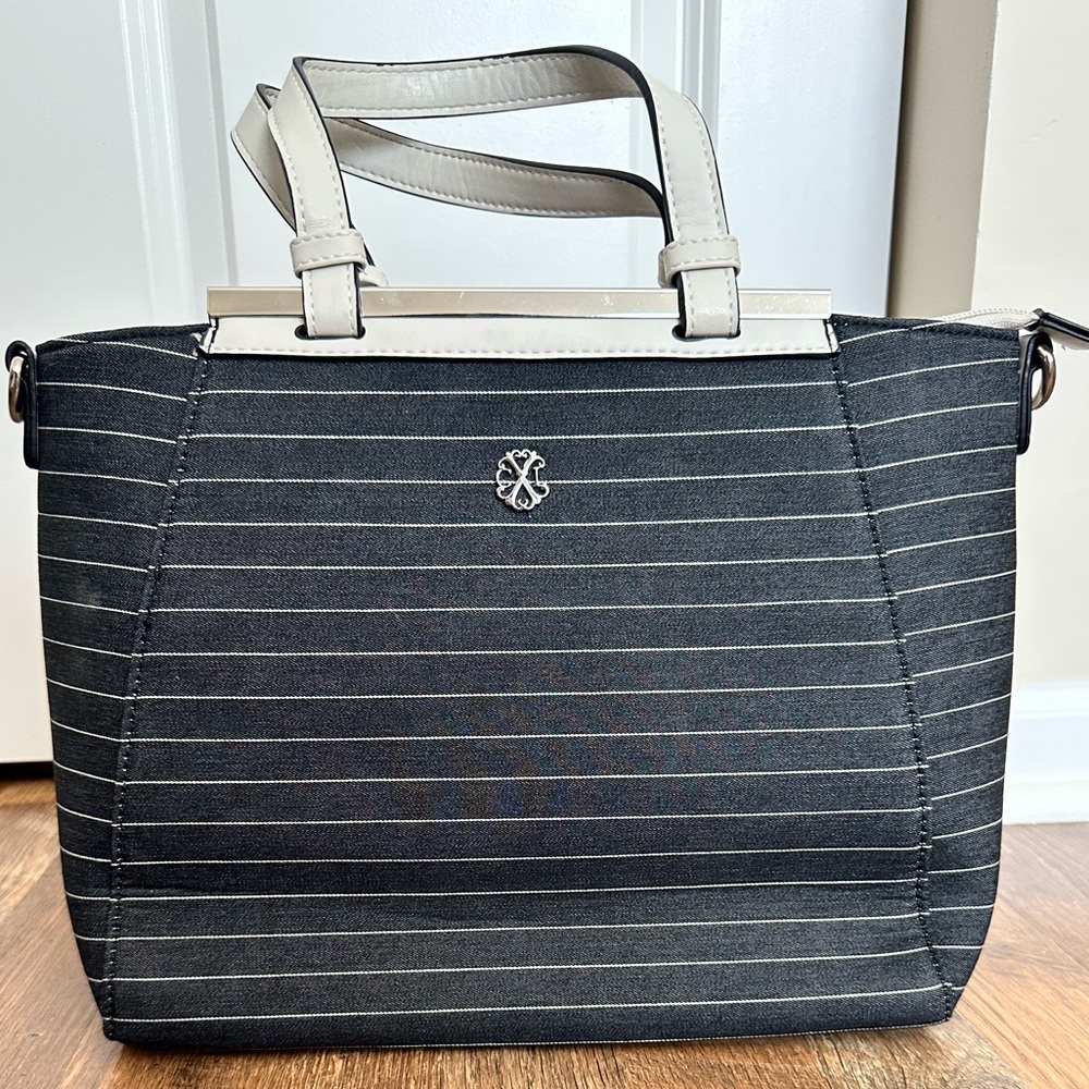 Christian Lacroix Black/Dark Grey and Gray Striped Tote